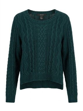 Forever 21 Green Cable Knit Crew Neck Pullover Sweater Long Sleeve Size L
